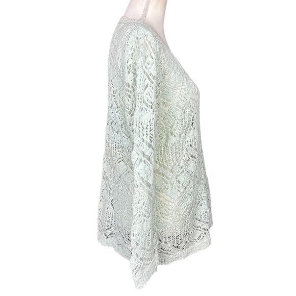 Joseph A Top Sz Large Crochet Mint Green Cotton Boho Coquette Open Knit Sweater - Picture 4 of 12